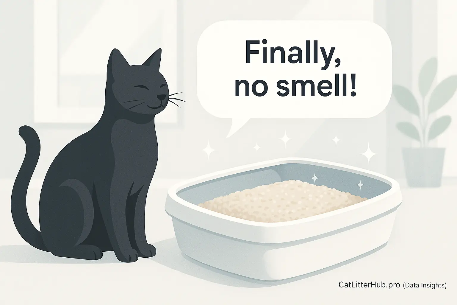 Infographic: Cat by odor-free litter box, showing Boxiecat Pro's top user-rated odor control.