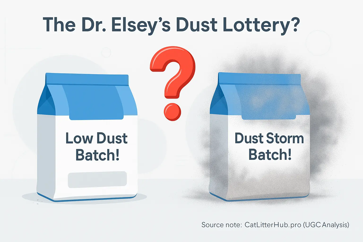 Dr. Elsey's Dust Lottery: chart/bags show 'Low Dust Batch!' (minimal dust) vs 'Dust Storm Batch!' (dust clouds), a gamble.
