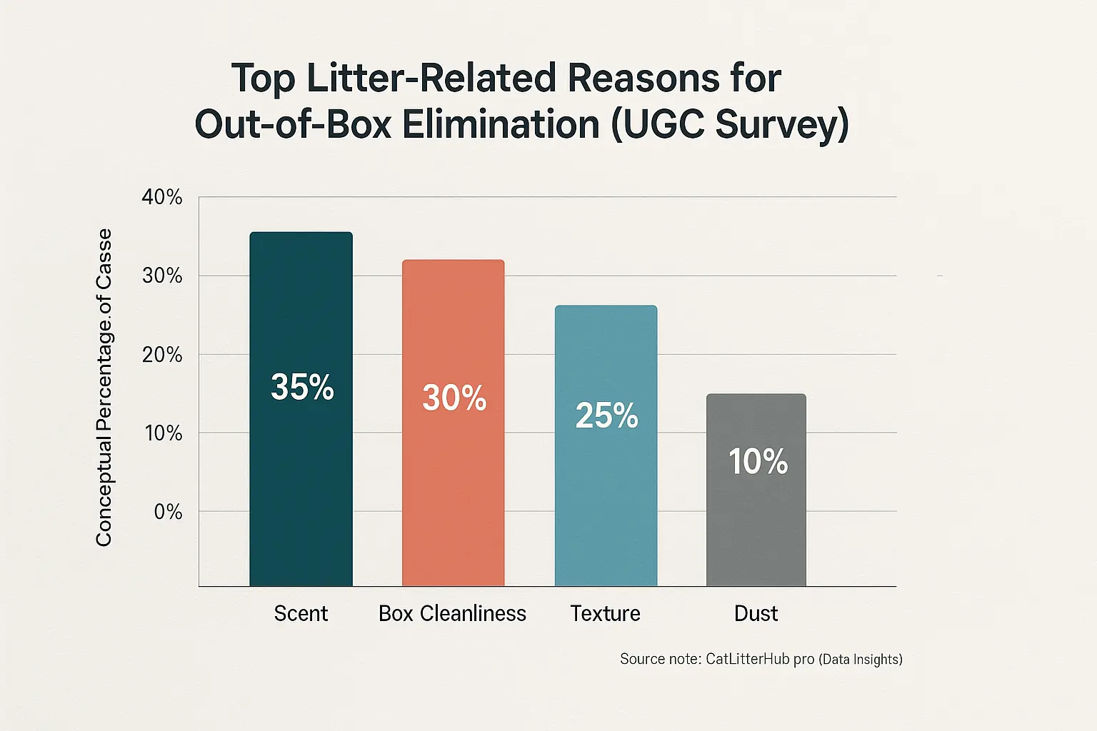 Chart: Top litter reasons for feline out-of-box &#x27;protest&#x27;: scent, texture, dust, cleanliness (UGC Survey).
