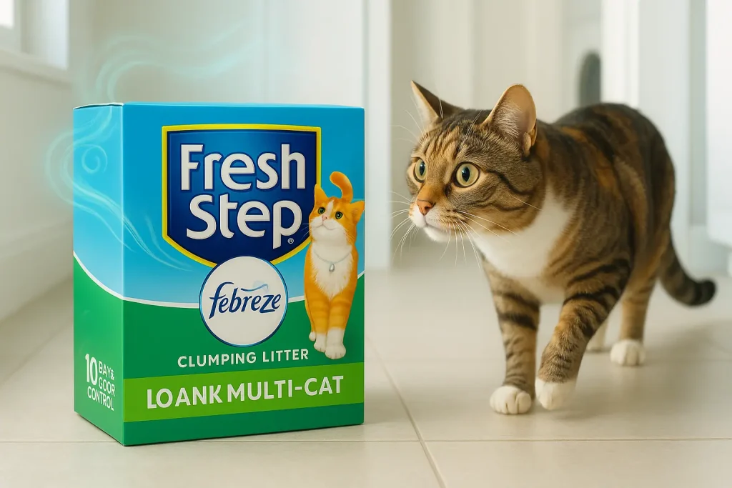 Cat eyes Fresh Step Febreze litter, pondering the 'Febreze factor': a blessing or curse for felines?