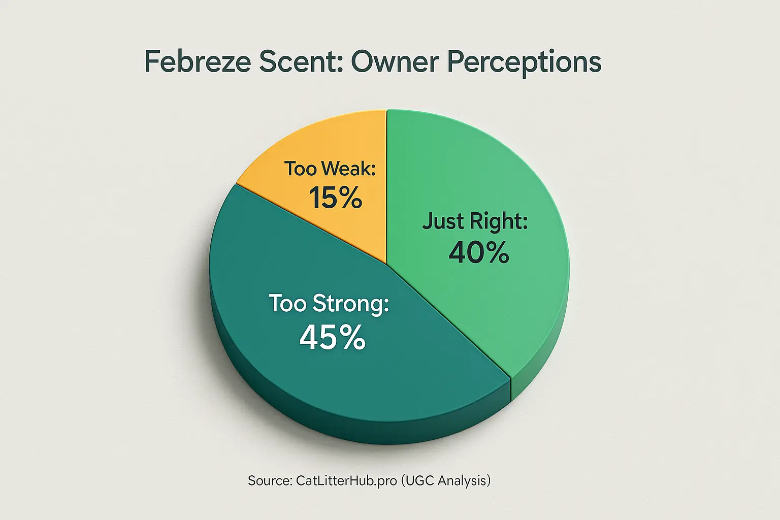 Chart visualizing owner perception of Febreze scent strength (Too Strong, Just Right, Too Weak).