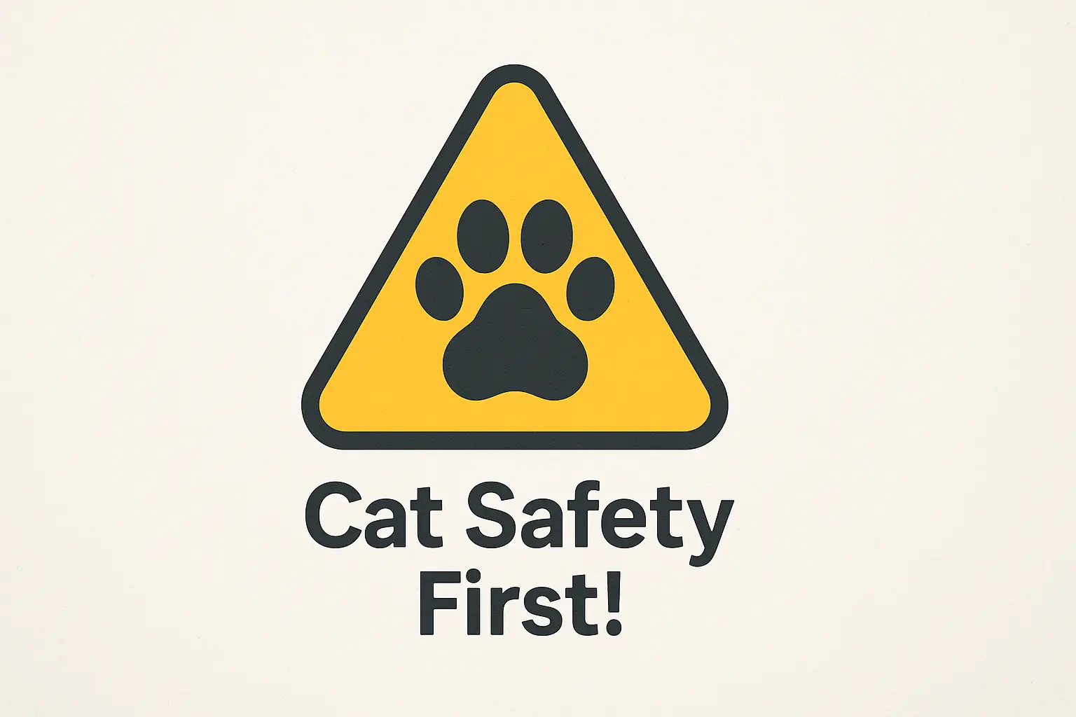 Friendly warning icon: paw print in caution triangle, with prominent 'Cat Safety First!' text.