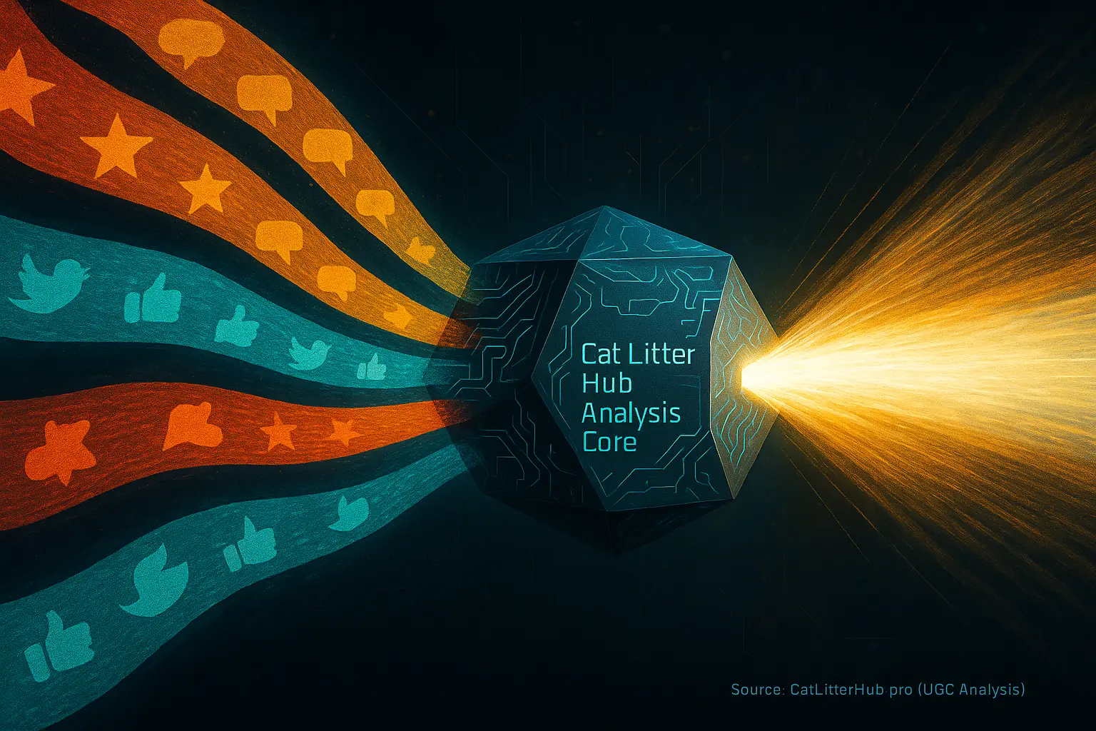 Diverse UGC (social, forums, reviews) aggregated by 'Cat Litter Hub Analysis Core' into refined, actionable cat litter