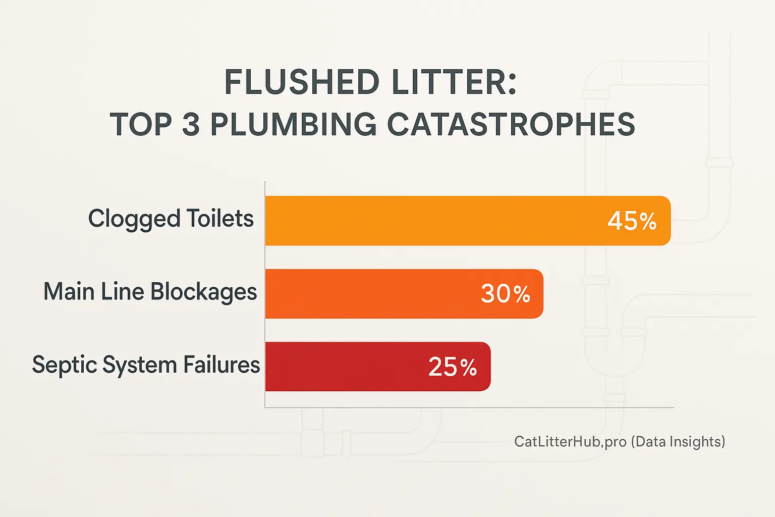 Infographic: Top 3 plumbing disasters from flushing litter: clogged toilets, line clogs, septic issues by % user reports.
