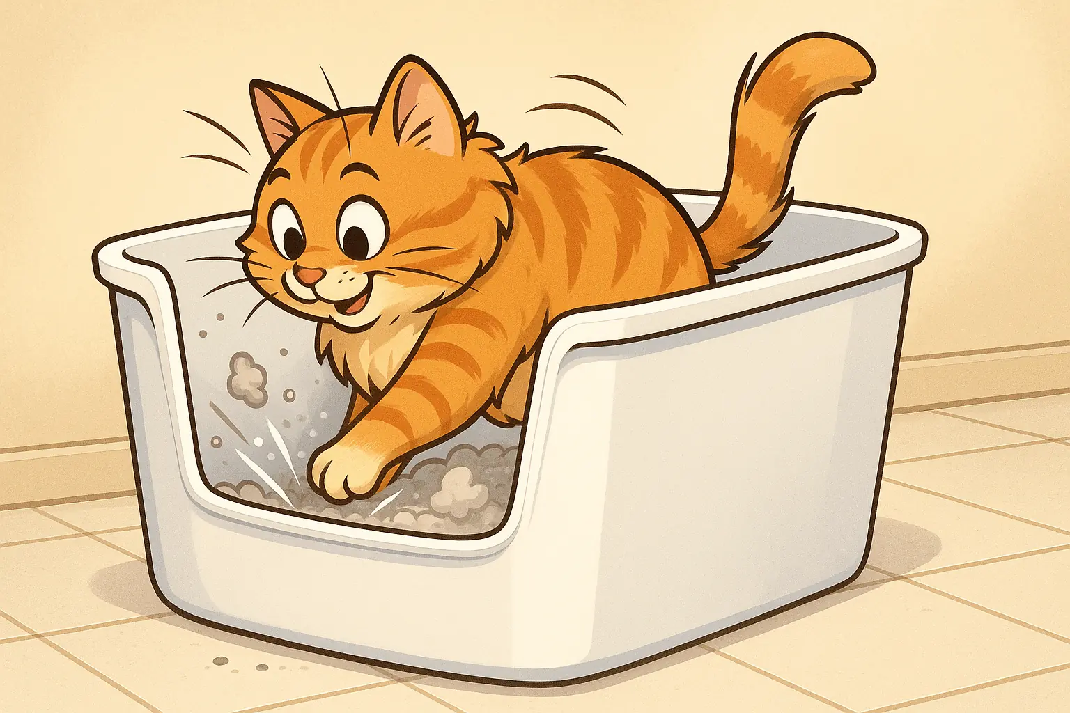 Cat digging in high-sided litter box; minimal litter escapes.